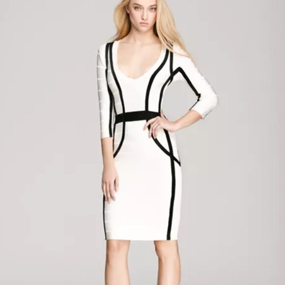 French Connection Bodycon Dress White Black Sz 6 - Picture 1 of 10